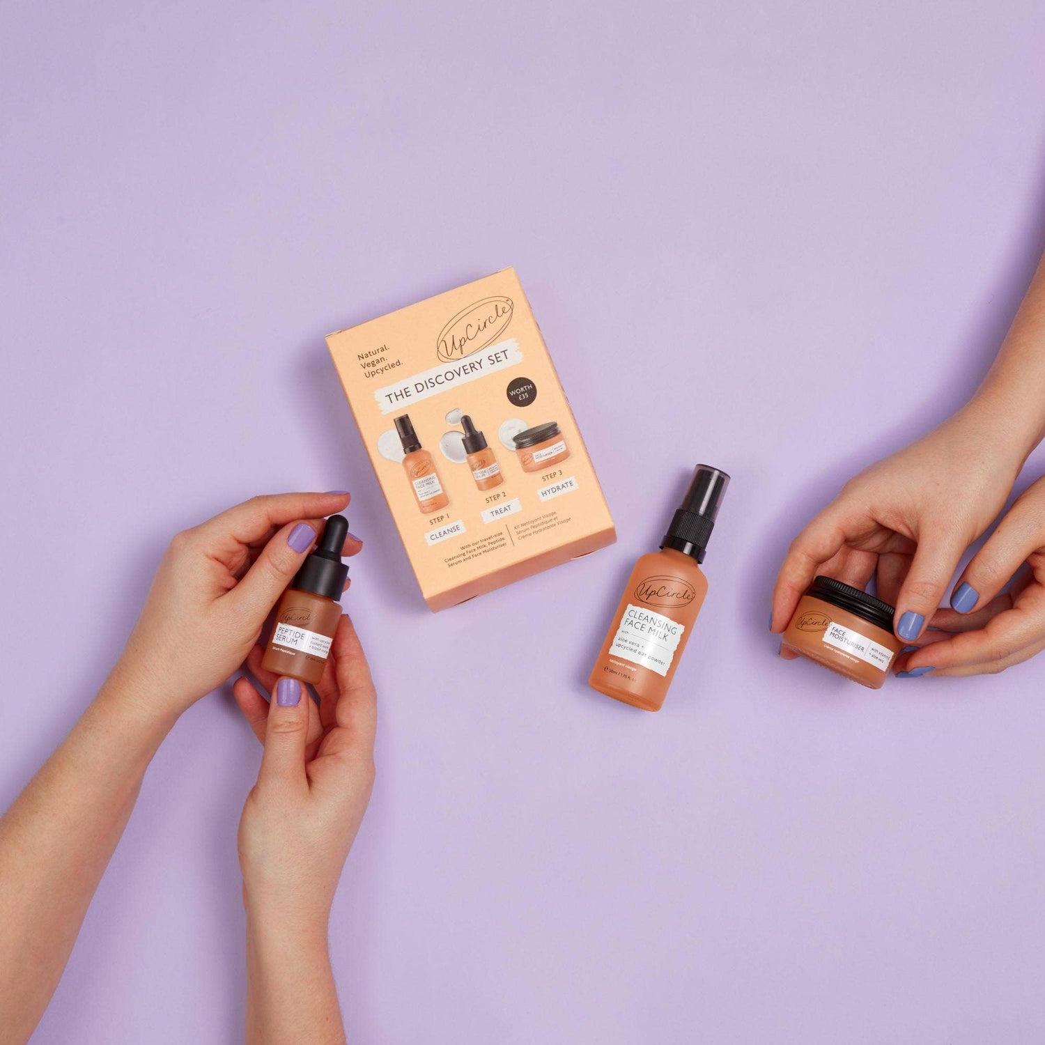 UpCircle Discovery Set - Cleansing Face Milk, Peptide Serum, Face Moisturiser