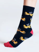 Thought Bamboo Socks - Navy Bess Fox - Size 4 - 7