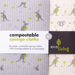 Eco-Living Compostable Sponge Cloth 2 Pack - Kangaroo & Kangaroo/Koala