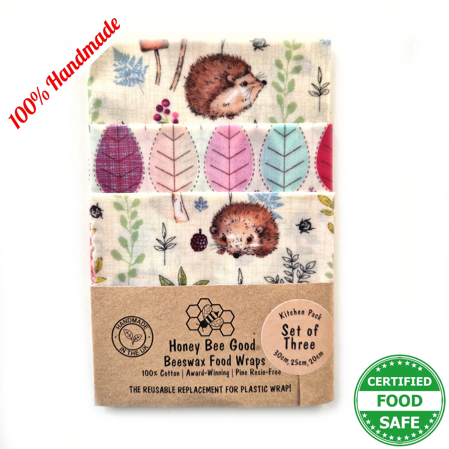 3 HANDMADE Beeswax Wraps | Hedgehogs