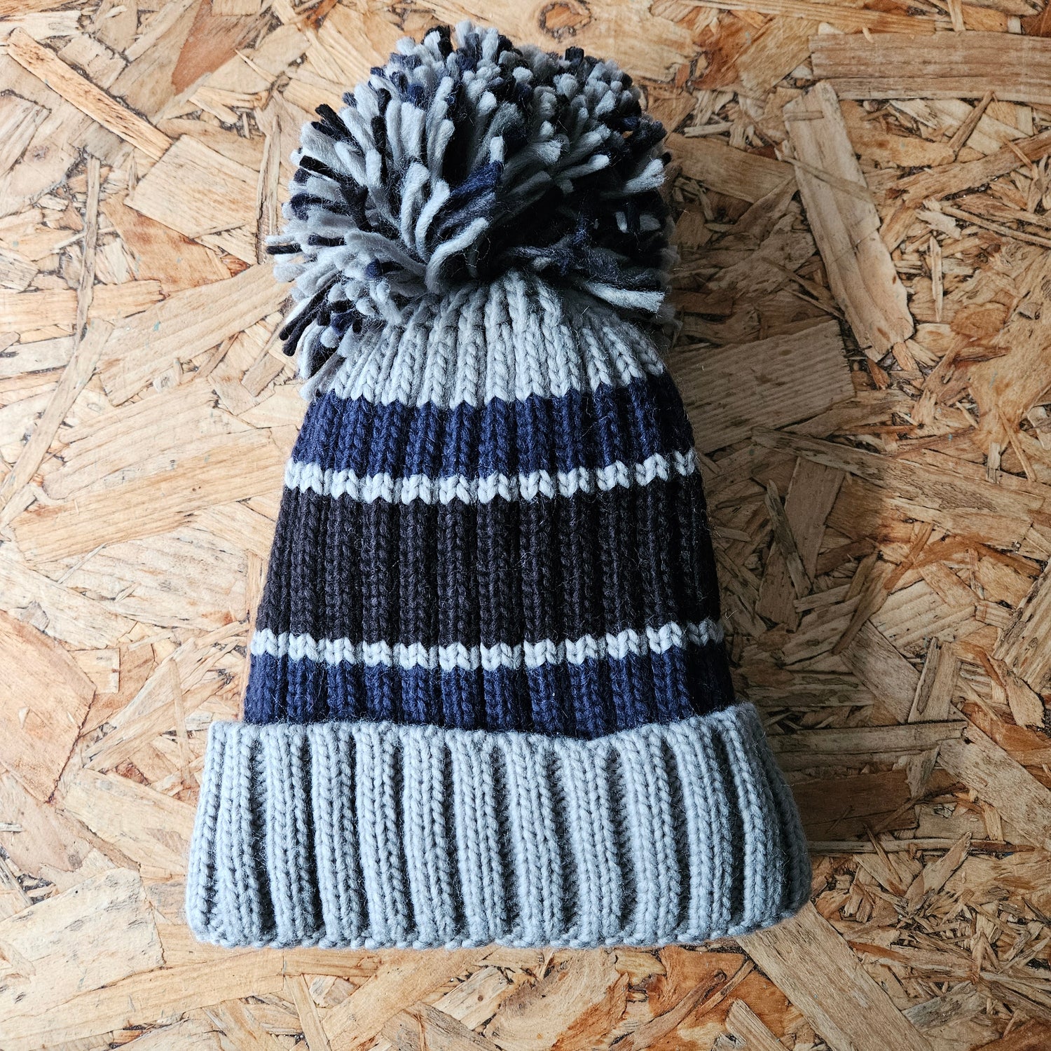Warm Hat - Grey and Black Stripe