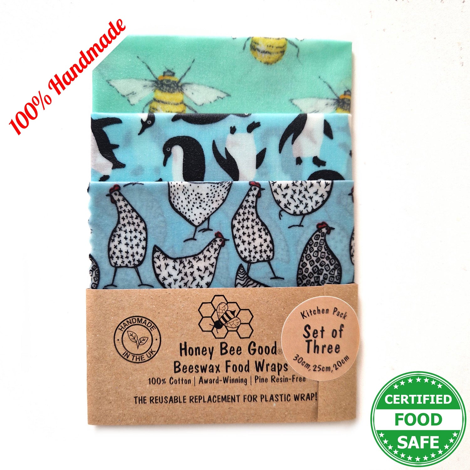 3 HANDMADE Beeswax Wraps - Wings