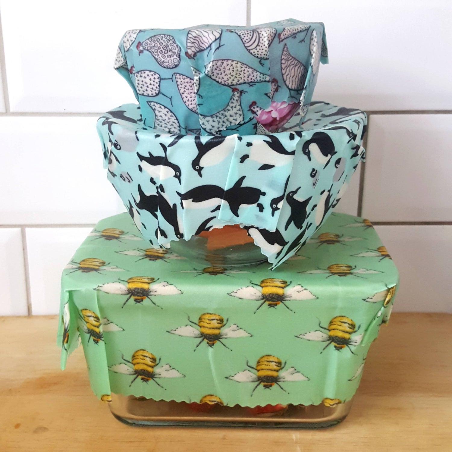 3 HANDMADE Beeswax Wraps - Wings