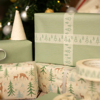 Paper Tape 24mm - Green Fir Trees