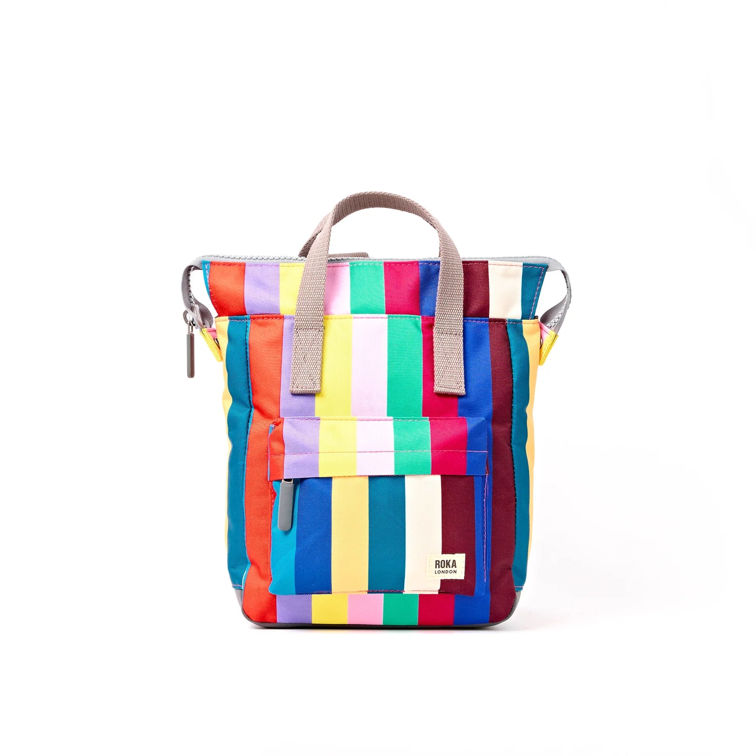 ROKA Bantry Small Backpack | Wide Multi Stripe Recycled Canvas