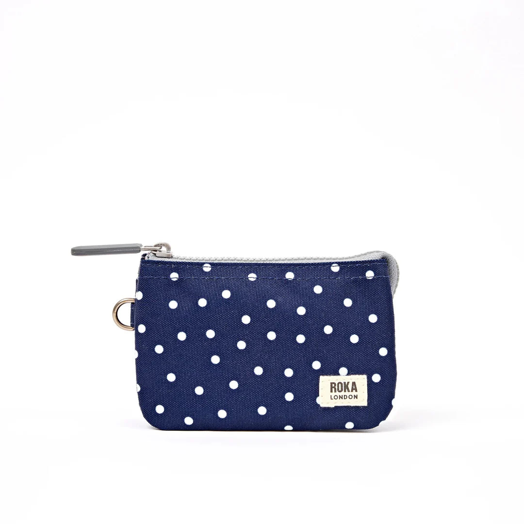 ROKA Carnaby Small Wallet Recycled Canvas - Navy Polka Dot