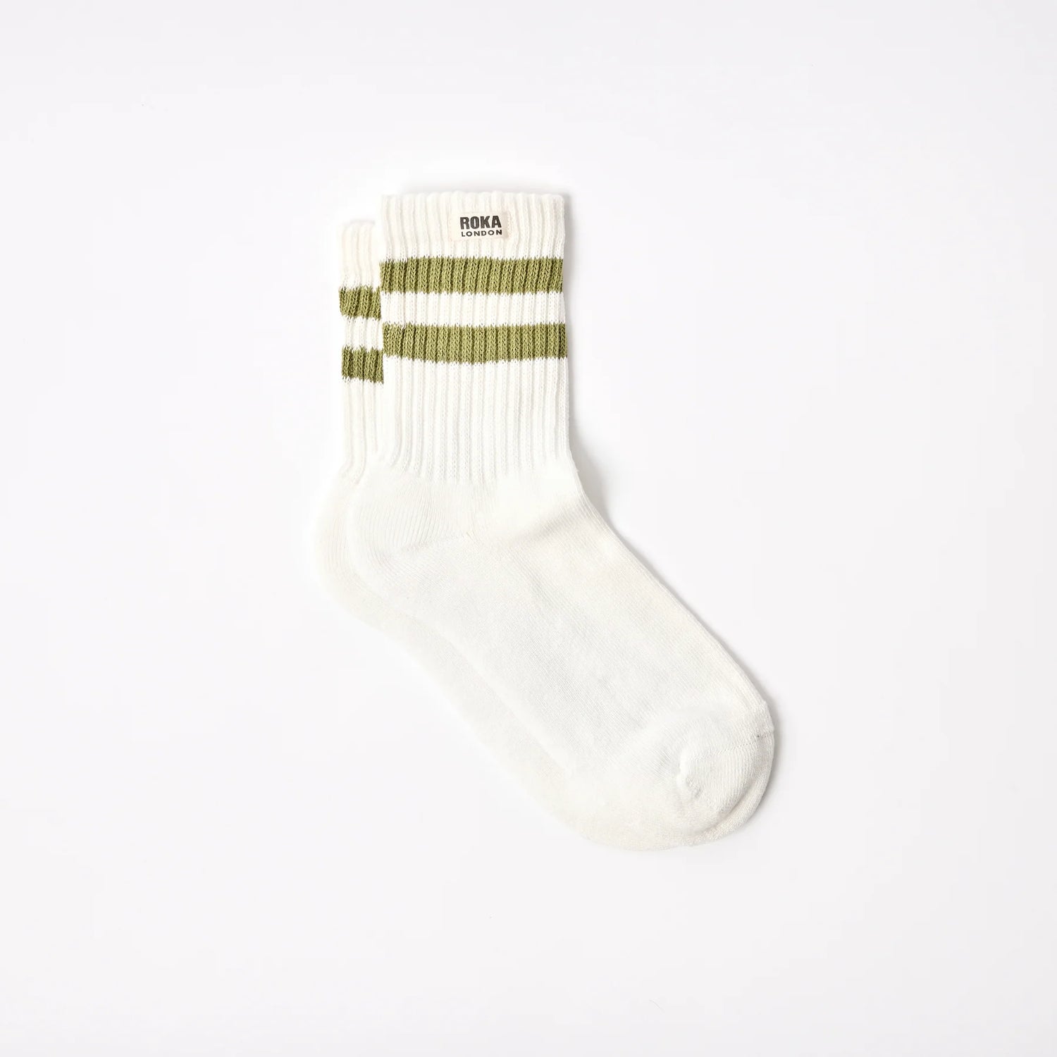 ROKA Windsor Crew Socks - Stripe in Avocado - Size UK 6-12