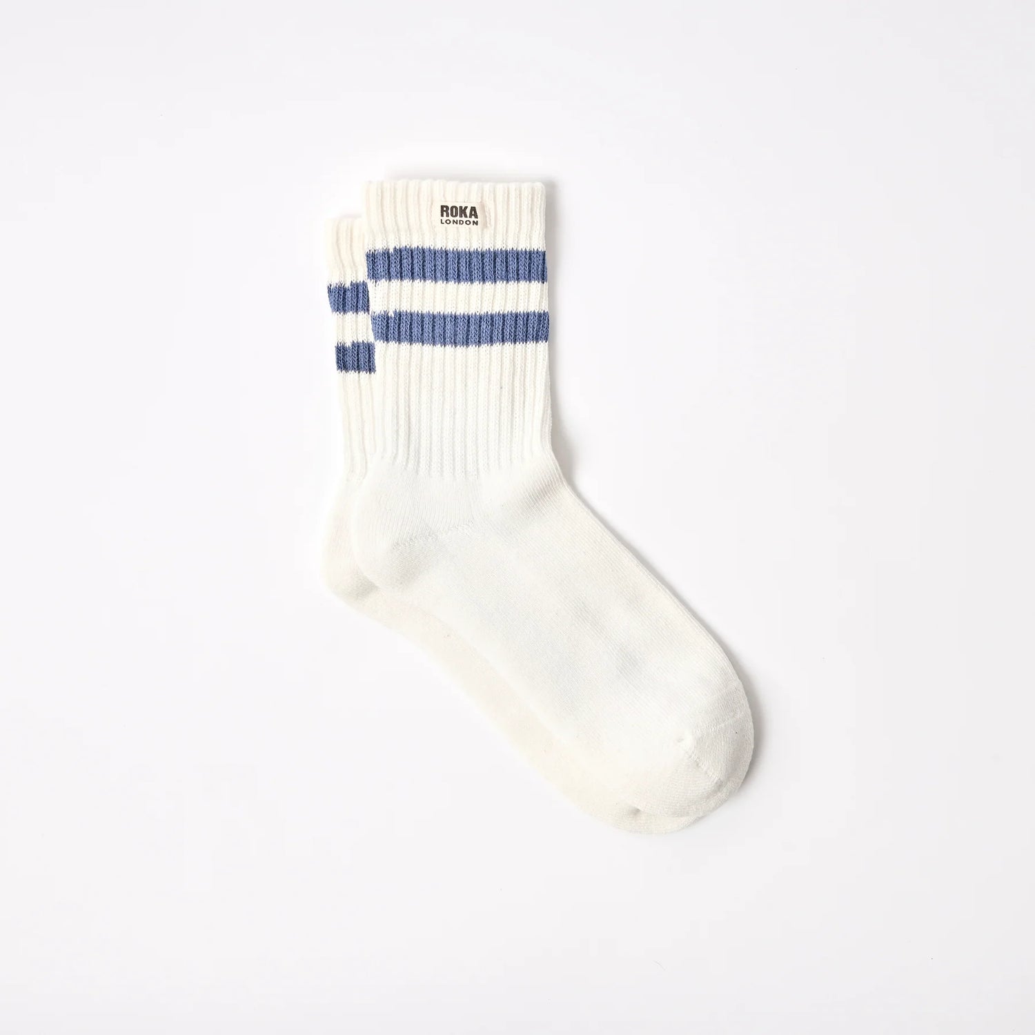 ROKA Windsor Crew Socks - Stripe in Coastal Blue - Size UK 6-12