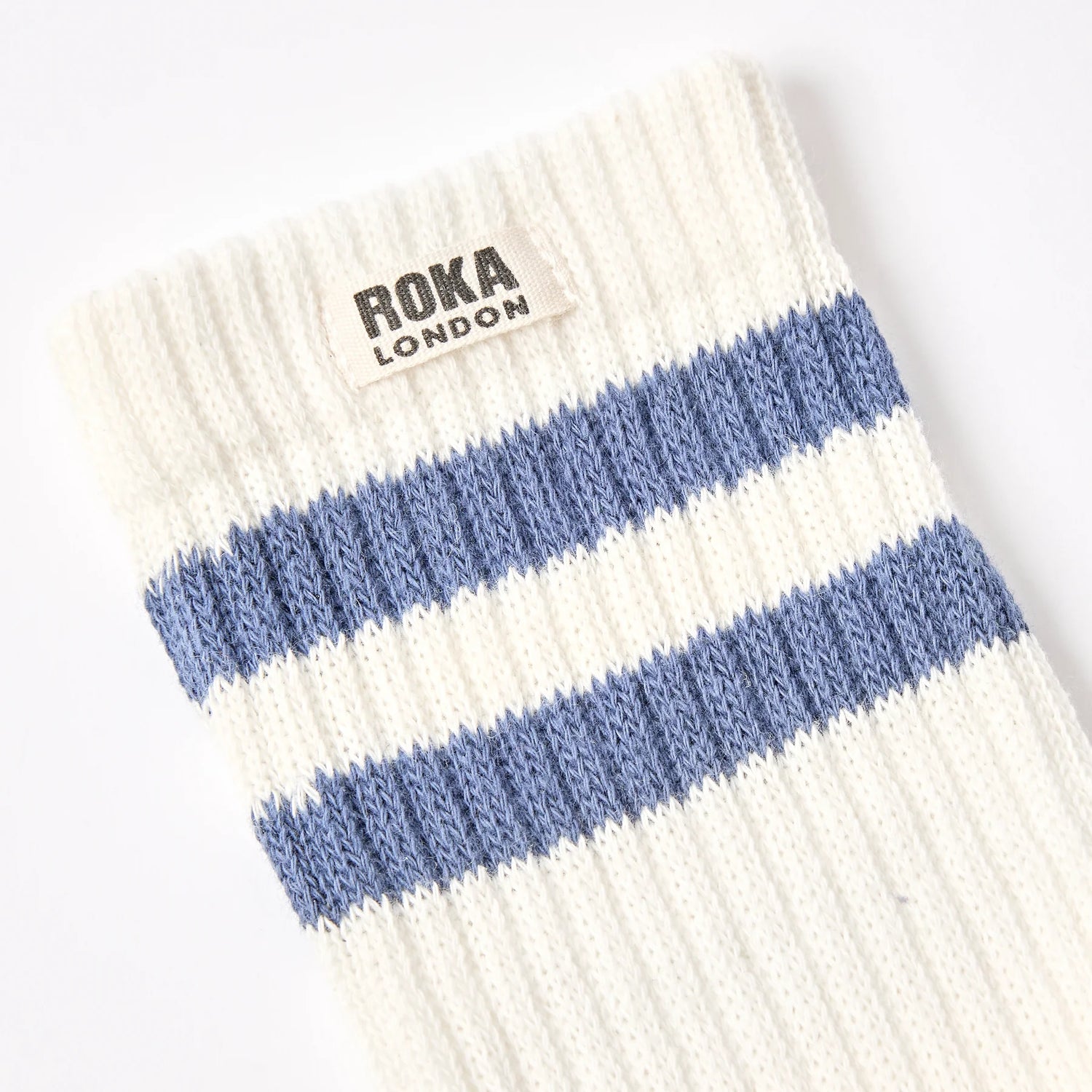 ROKA Windsor Crew Socks - Stripe in Coastal Blue - Size UK 6-12