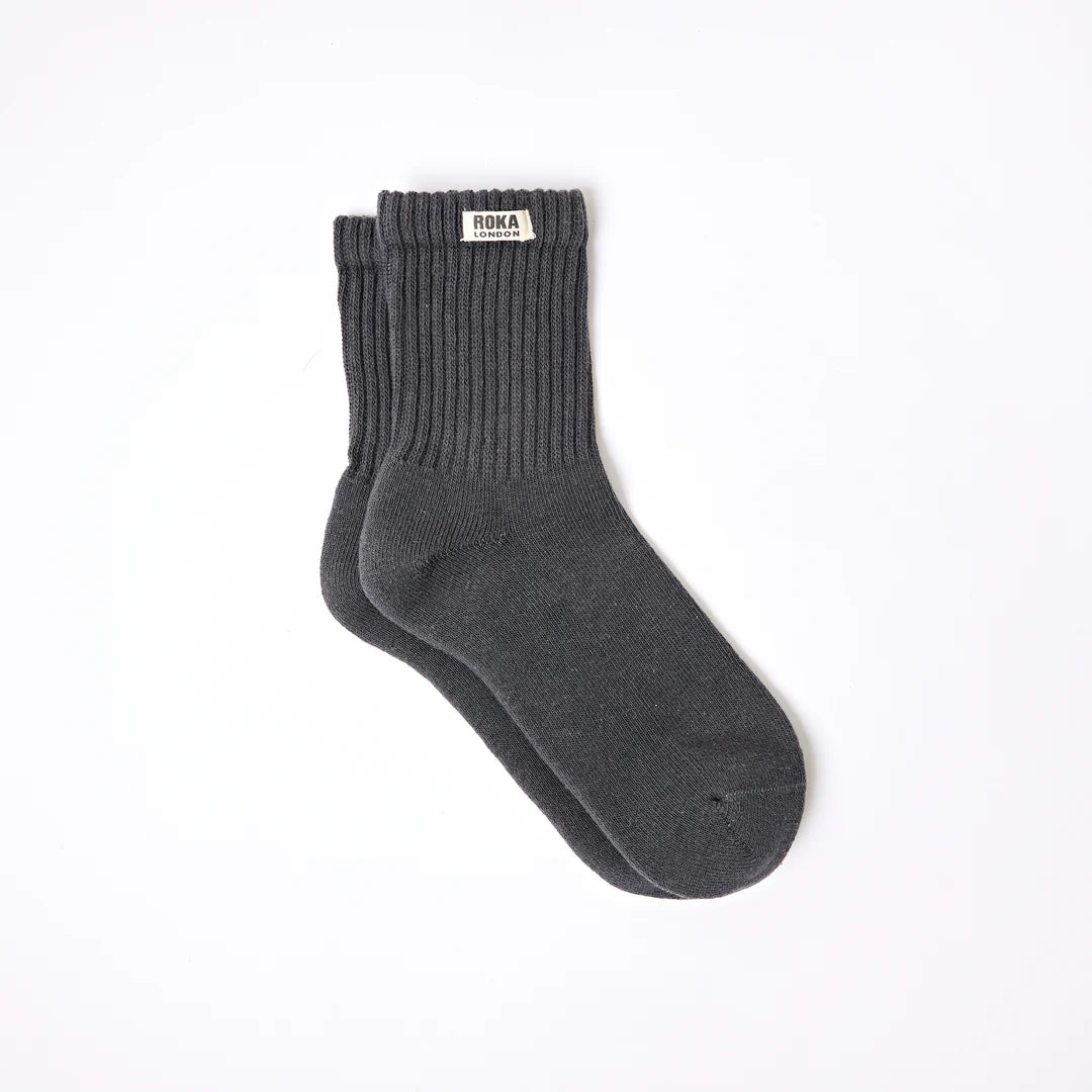 ROKA Windsor Crew Socks - Faded Black - Size UK 6-12
