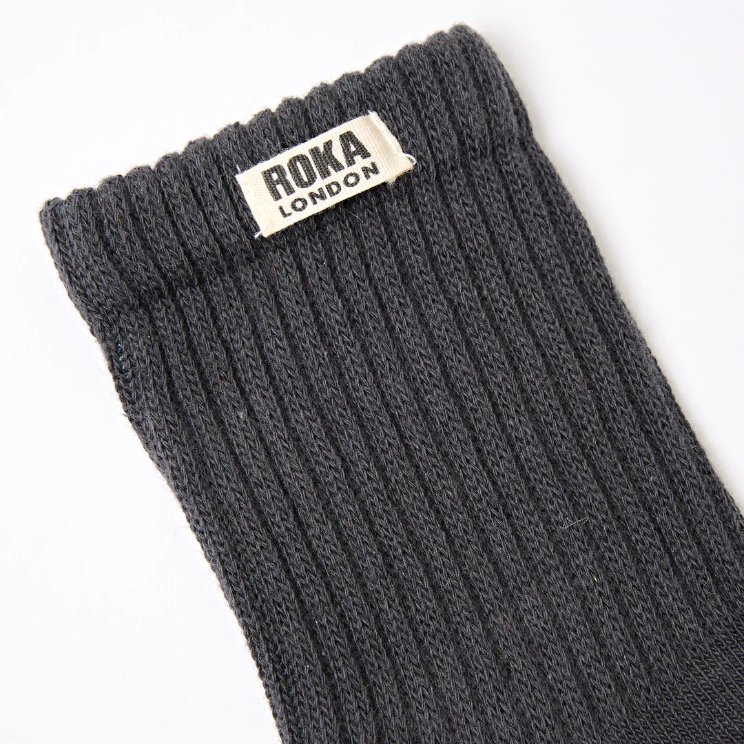 ROKA Windsor Crew Socks - Faded Black - Size UK 6-12