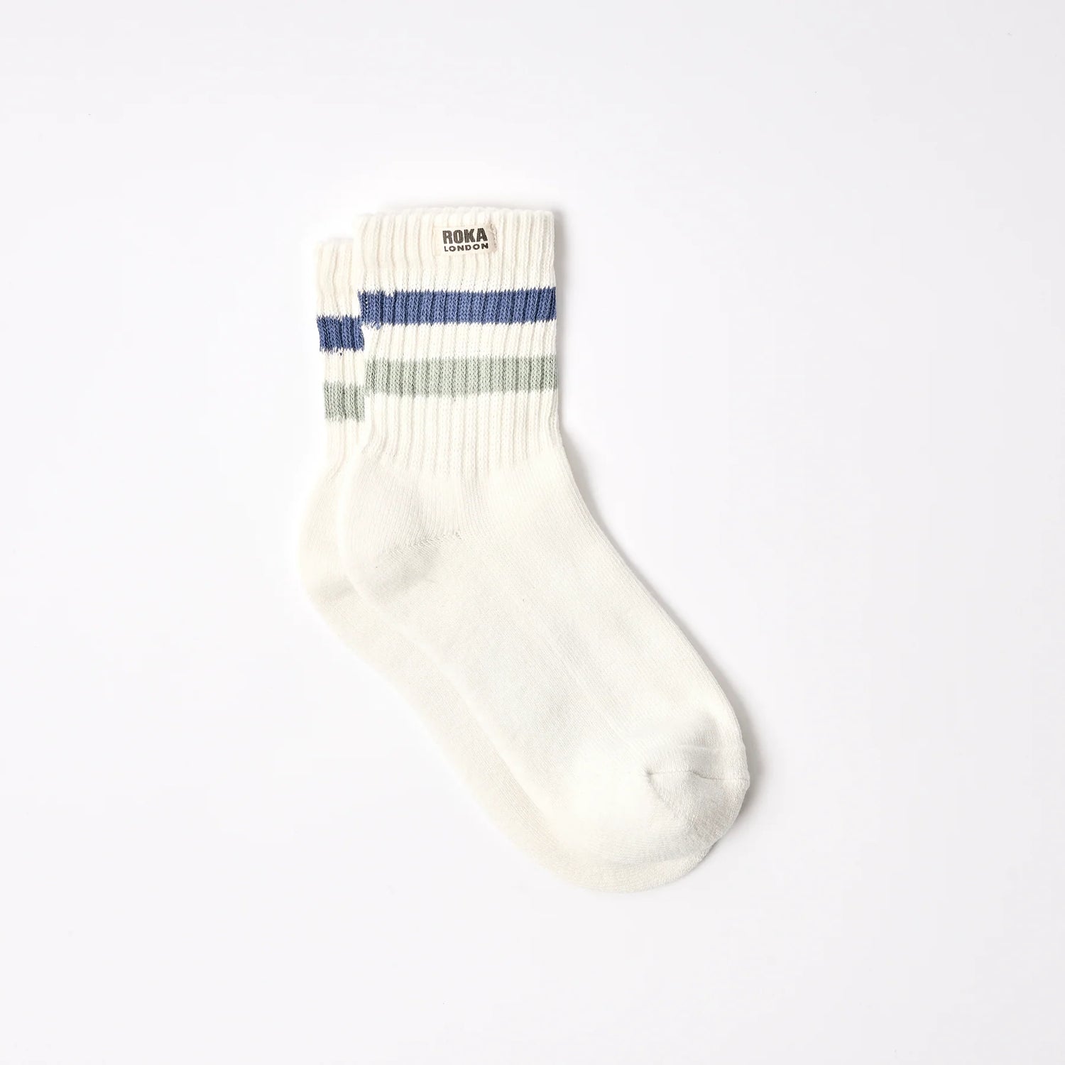ROKA Windsor Crew Socks - Stripe in Costal Blue & Mist - Size UK 3-8