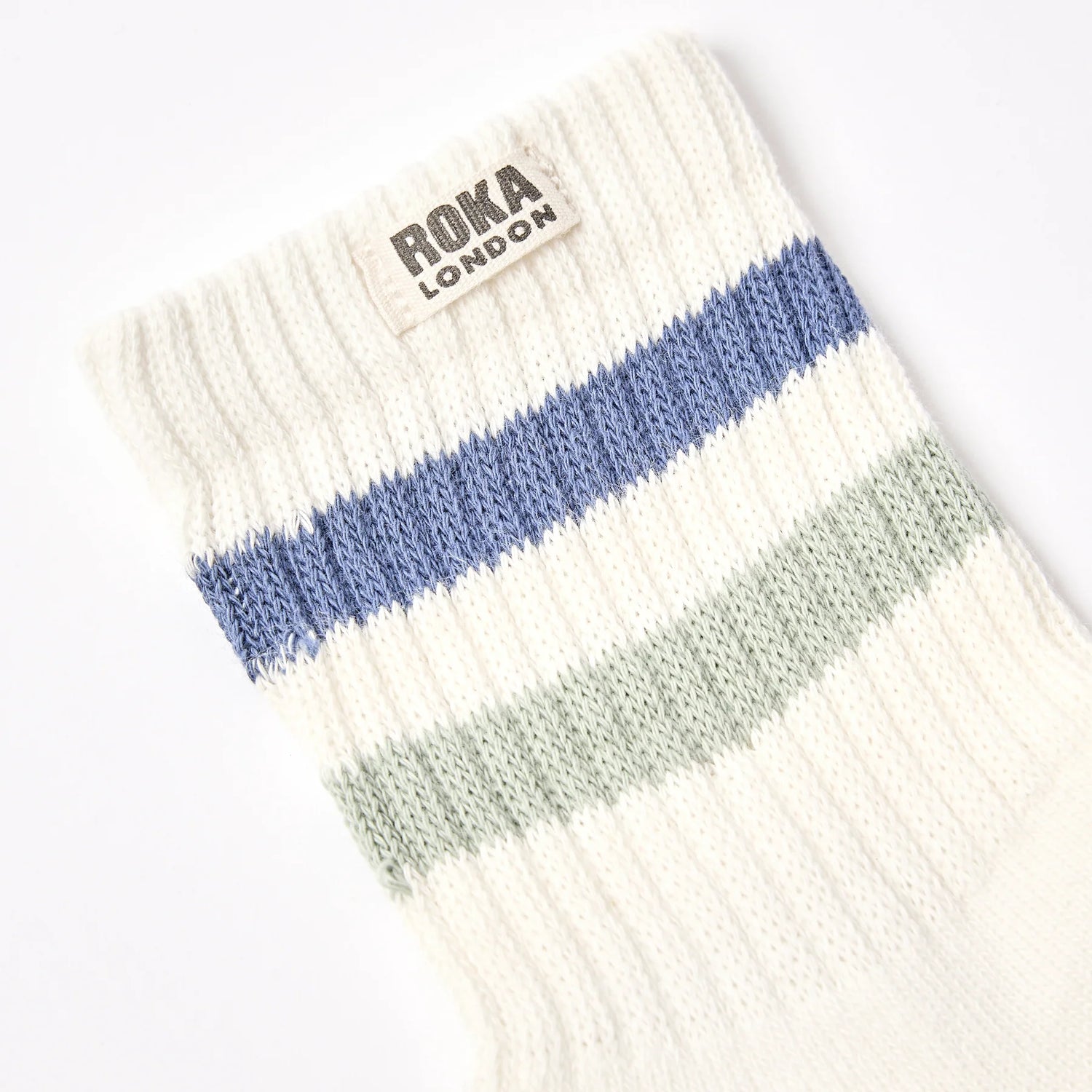 ROKA Windsor Crew Socks - Stripe in Costal Blue & Mist - Size UK 3-8