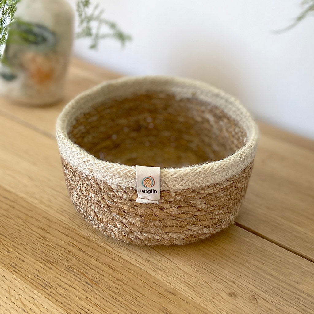 Seagrass & Jute Basket - Small, Natural/White