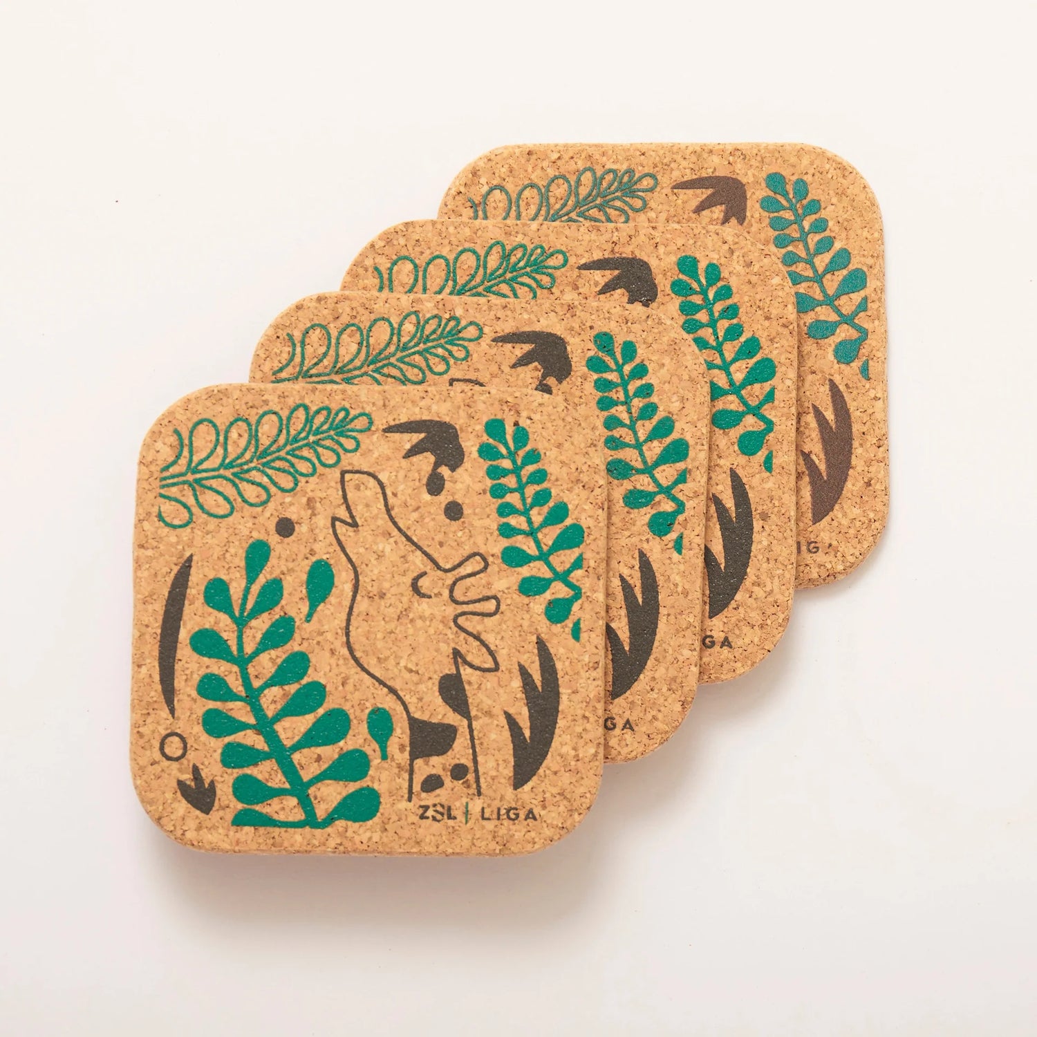 Cork Coasters - Giraffes - Set of 4 with Holder