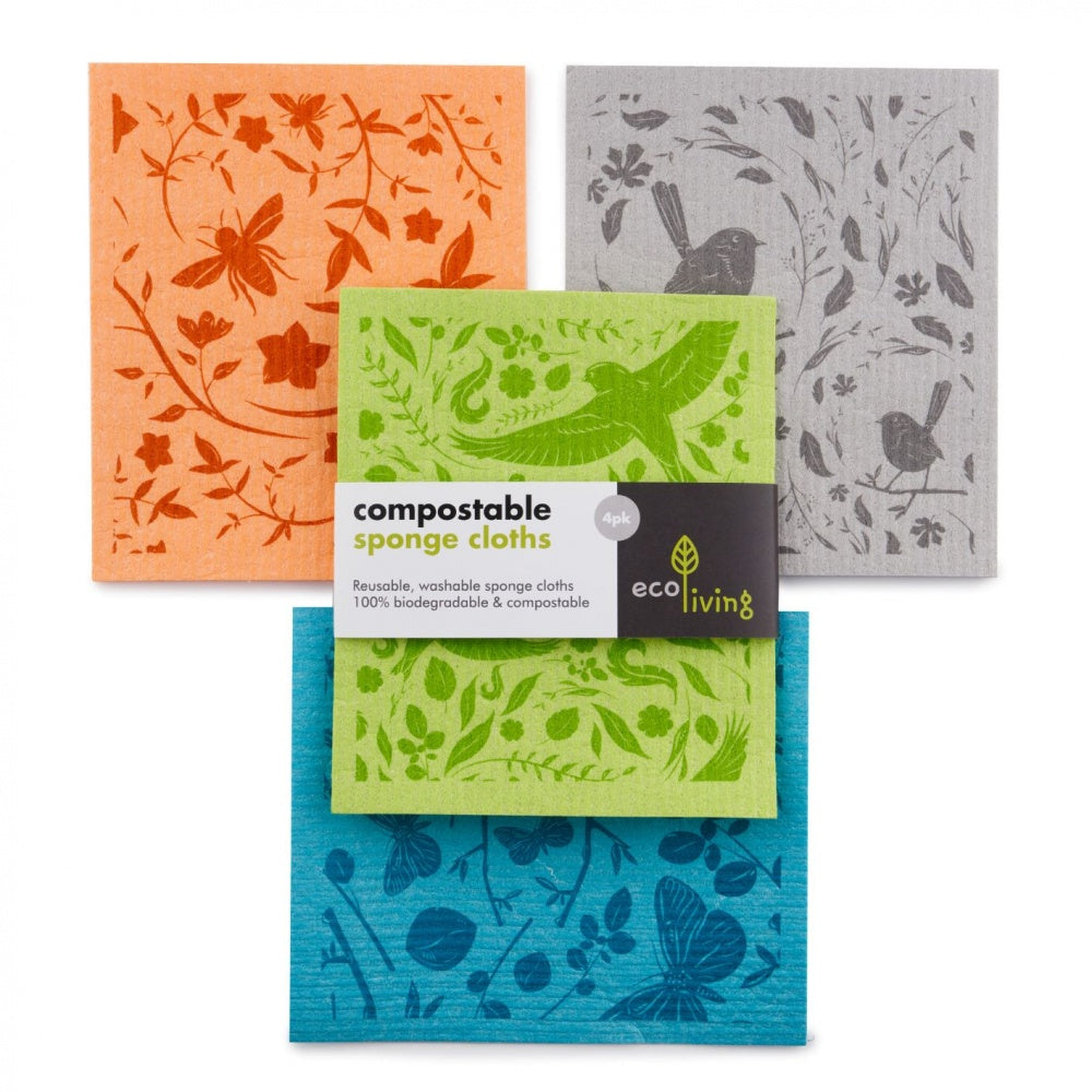 Eco-Living Botanic Gardens Compostable Sponge Cloth 4 Pack