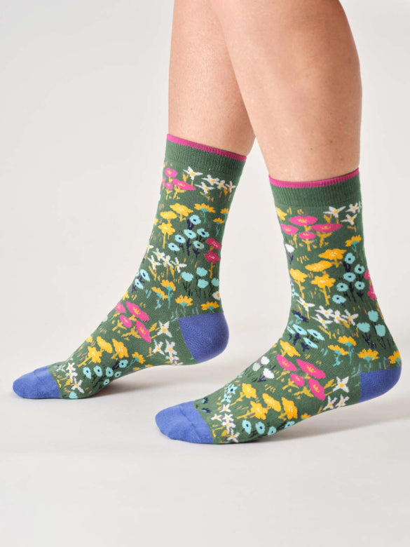 Thought Organic Cotton Socks - Ditsy Floral - Size 4 - 7