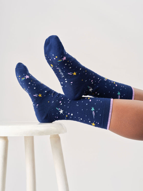 Thought Bamboo Socks - Navy Stars & Moon - Size 4 - 7