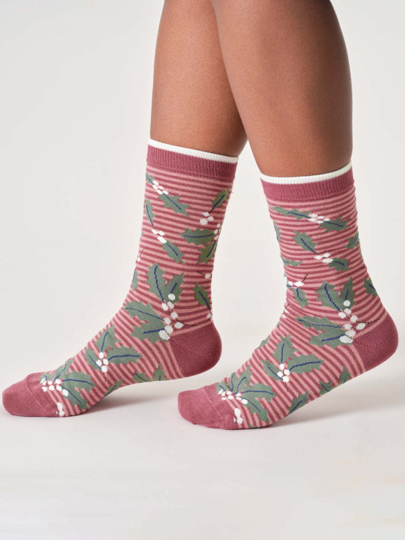 Thought Bamboo Socks - Rose Holly & Berries - Size 4 - 7