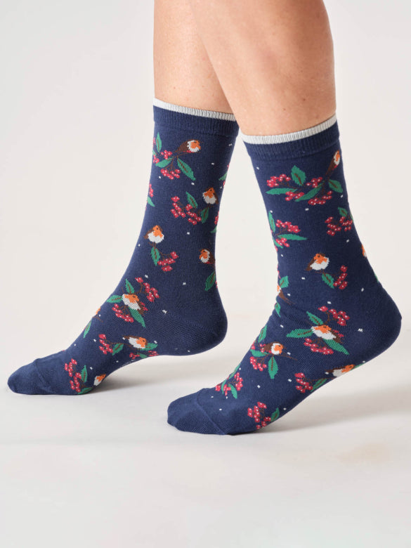 Thought Organic Cotton Socks - Navy Robin - Size 4 - 7