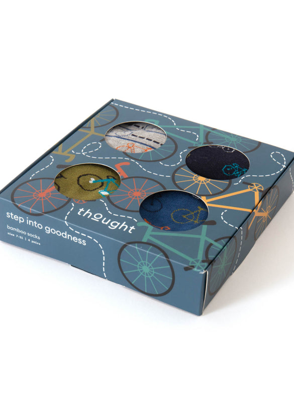 Thought Bamboo Socks - Bike Multi Gift Pack of 4 - Size 7 - 11