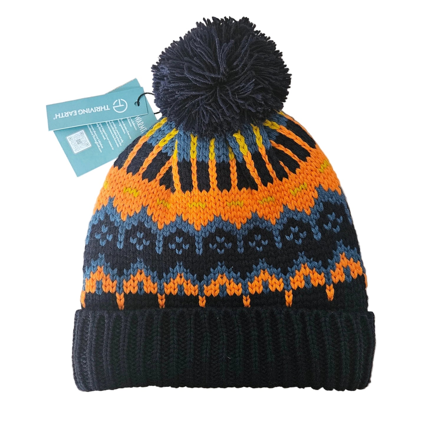 Recycled Polyester Hat - Navy with Orange